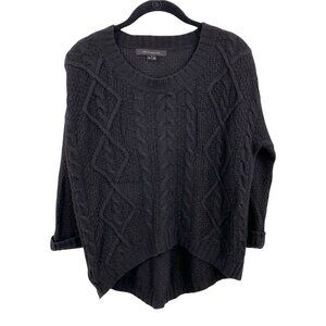 Zen Cashmere Black Wool/Cashmere Blend Cable-Knit Crew Neck Sweater Size XS